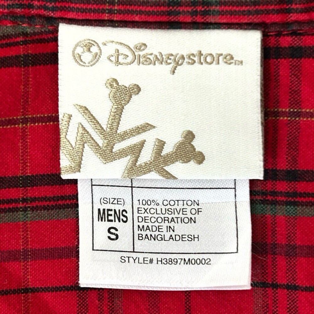 The Disney Store Mens‎ Small Red Plaid Shirt Button Up Embroidered Mickey Mouse - Picture 7 of 8